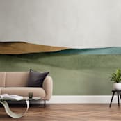 "Rolling Fields" - Wall Mural in Green by Little Valley Studio - In a Room