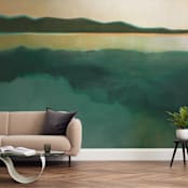 "Tranquil Harbor" - Wall Mural in Teal by AlisonJerry - In a Room