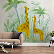"Giraffes on Holiday" - Wall Mural in Jungle by Rebecca Daublin - In a Room
