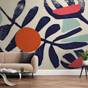 "Garden Remixed and Reimagined" - Wall Mural in Midnight Blue by Deborah Velasquez - In a Room
