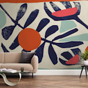"Garden Remixed and Reimagined" - Wall Mural in Midnight Blue by Deborah Velasquez - In a Room