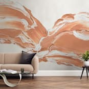 "Lost in Time" - Wall Mural in Orange by Sarah Lund - In a Room