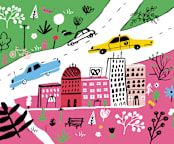 "City State of Mind" - Wall Mural in Pink by Jordan Sondler - Full Size