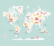 "Animal World Map" - Wall Mural in Aqua by Jessie Steury - Full Size