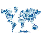 "Little Big World Map" - Wall Mural in Navy by Jessie Steury - Full Size