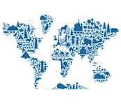 "Little Big World Map" - Wall Mural in Navy by Jessie Steury - Full Size