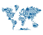"Little Big World Map" - Wall Mural in Navy by Jessie Steury - Full Size