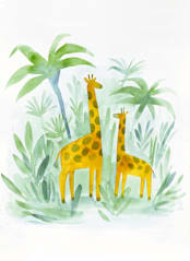 "Giraffes on Holiday" - Wall Mural in Jungle by Rebecca Daublin - Full Size