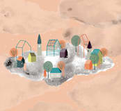 "Town in the Clouds" - Wall Mural in Orangesicle by Megan Monismith - Full Size
