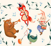 "Party Animal" - Wall Mural in White by Vivian Yiwing - Full Size
