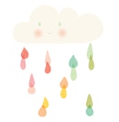"Little Cloud and Rainbow Drops" - Wall Mural in White by fatfatin - Full Size