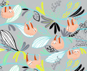 "Rainforest Sloths" - Wall Mural in White by Katy Tanis - Full Size