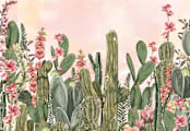 "Cactus Fantasy Garden" - Wall Mural in White by Susan Moyal - Full Size