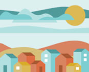 "Little Village" - Wall Mural in White by Kat Jackson - Full Size