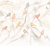 "Birds on trees" - Wall Mural in White by Flavia Carneiro - Full Size