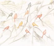 "Birds on trees" - Wall Mural in White by Flavia Carneiro - Full Size