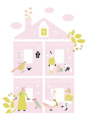 "Home is the Happiest Place" - Wall Mural in White by Eve Schultz - Full Size