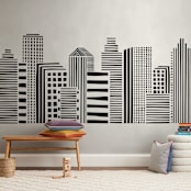 "Linear Cityscape" - Wall Mural in White by Daniela - In a Room