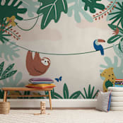 "Jungle Life" - Wall Mural in White by Laura Wentzel - In a Room