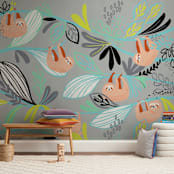"Rainforest Sloths" - Wall Mural in White by Katy Tanis - In a Room