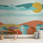 "Little Village" - Wall Mural in White by Kat Jackson - In a Room