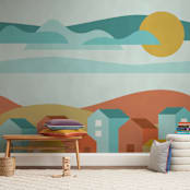 "Little Village" - Wall Mural in White by Kat Jackson - In a Room