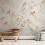 "Birds on trees" - Wall Mural in White by Flavia Carneiro - In a Room