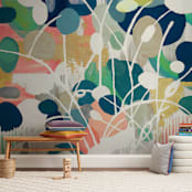 "Summer Rising" - Wall Mural in Aqua by Nancy Ramirez - In a Room