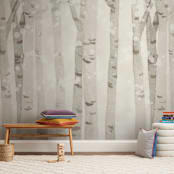 "Birch Woods in Winter" - Wall Mural in Grey by Shannon Chen of Four Wet Feet Studio - In a Room