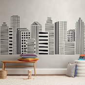 "Linear Cityscape" - Wall Mural in White by Daniela - In a Room