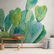 "Cacti" - Wall Mural in White by Alexandra Dzh - In a Room