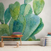 "Cacti" - Wall Mural in White by Alexandra Dzh - In a Room