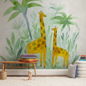 "Giraffes on Holiday" - Wall Mural in Jungle by Rebecca Daublin - In a Room