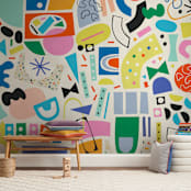 "Wonder Wall" - Wall Mural in White by Nadia Hassan - In a Room