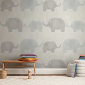"Elephants" - Wall Mural in White by Carmen Guedez - In a Room