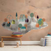 "Town in the Clouds" - Wall Mural in Orangesicle by Megan Monismith - In a Room