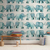 "Baby Elephants" - Wall Mural in White by Luz Alliati - In a Room