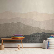 "foggy mountain view" - Wall Mural in White by Susanne Kasielke - In a Room