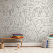 "safari animals" - Wall Mural in White by Susanne Kasielke - In a Room