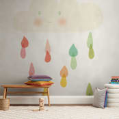 "Little Cloud and Rainbow Drops" - Wall Mural in White by fatfatin - In a Room