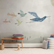 "Stork at work" - Wall Mural in White by Maja Cunningham - In a Room