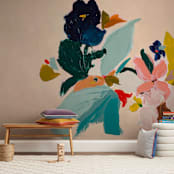 "Spring Botanical Series #3" - Wall Mural in White by Caryn Owen - In a Room