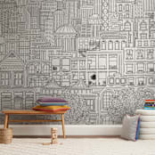 "In The City" - Wall Mural in White by Shiny Penny Studio - In a Room
