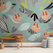 "Rainforest Sloths" - Wall Mural in White by Katy Tanis - In a Room