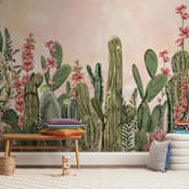 "Cactus Fantasy Garden" - Wall Mural in White by Susan Moyal - In a Room