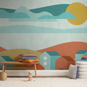 "Little Village" - Wall Mural in White by Kat Jackson - In a Room