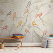 "Birds on trees" - Wall Mural in White by Flavia Carneiro - In a Room