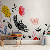 "Garden Mischief" - Wall Mural in White by Hannah Williams - In a Room