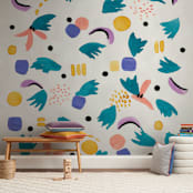 "Geometric plants" - Wall Mural in White by FERNANDA MARTINEZ - In a Room