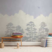 "Treetops" - Wall Mural in White by Field and Sky - In a Room